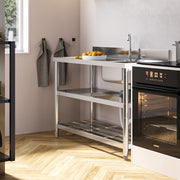 120cm Stainless Steel Commercial Kitchen Single Bowl Sink With Worktop + Shelf