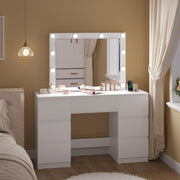 Vanity Makeup Desk Dressing Table with Led Lights Large Mirror 7 Drawers White