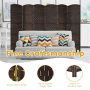 DARK BROWN ROOM DIVIDER 6 PANEL SOLID WEAVE WICKER FOLDING PRIVACY SCREEN PANEL