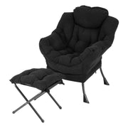 Lazy Chair Modern Accent Chair with Ottoman & Folding Footrest-Black