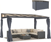 4 x 3(m) Outdoor Hardtop Gazebo with Curtains,Lean to Aluminium Pergola