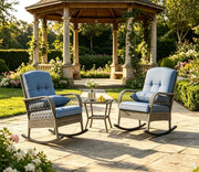 3 Piece Patio Swivel Rocker Set Wicker Rocking Chairs w/ 2-Tier Coffee Table