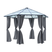 3.8m Hexagon Gazebo with Curtains & Polycarbonate Roof Outdoor Garden Pavilion