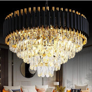Gold Modern 5-Tier Round Crystal Chandeliers Black, Large, E14*12Light Modern