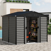 8 x 7FT Galvanised Garden Shed Apex Roof Outdoor Storage House with Foundation