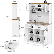White Tall Kitchen Pantry Cabinet Highboard LED Lights Barn Doors 2 Drawers