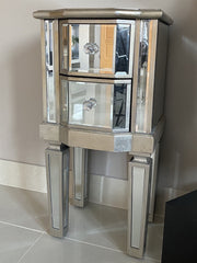 Mirrored Bedside Table 2 Drawer Venetian Distressed Silver Bedroom Living SOL
