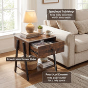 Industrial Nightstand Bedside Table with Open Storage Shelf Rustic Brown