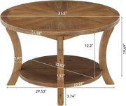 80cm Modern Round Solid Wood Coffee Table with Storage Shelf for Living Room