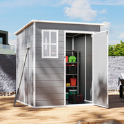 6X6ft Outdoor Storage Shed Plastic Garden House w/ Window Floor & Lockable Door