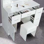 Dressing Table Makeup Desk with LED Mirror 5 Drawers Stool Bedroom Vanity Set