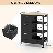 Utility Cart on Lockable Wheels Kitchen Island Rolling Cart-Black