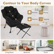 Lazy Chair Modern Accent Chair with Ottoman & Folding Footrest-Black