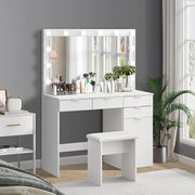 White Dressing Table with LED Lights Mirror Stool Drawers Vanity Makeup Desk Set