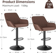 Bar Stools Set of 2 Adjustable Swivel Velvet Brown Modern Kitchen Dining