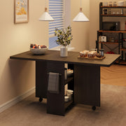 GARVEE Folding Dining Table for 4-6 Drop Leaf Table on Wheels Dark Walnut