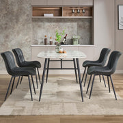 Set of 2 Modern Dining Chairs Tech Fabric Upholstered Cushioned Metal Legs