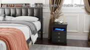 Bedside Cabinets with Hidden Drawer, LED Bedside Table with Charging Station