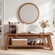 55.12 Inch Modern Solid Wood Entryway Bench with Shoe Storage Shelf for Hallway