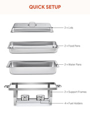 4/6/8PCS 8QT Chafing Dish Stainless Steel Rectangular Chafer Food Warmer Set UK