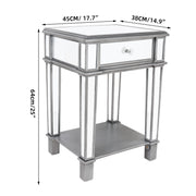 Silver Mirrored End Table with 1 Chest of Drawer Sofa Side Accent Table Storage