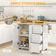 Rolling Kitchen Island, Kitchen Storage Trolley w/ Drop Leaf, Drawers