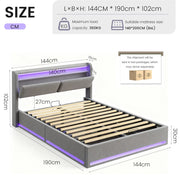 NEW LED OTTOMAN STORAGE PANEL PLUSH VELVET UPHOLSTERED BED FRAME DOUBLE SIZE