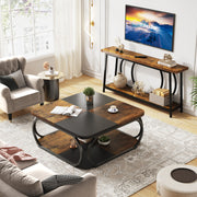 39.25-Inch Square Coffee Table Modern Wooden Accent Center Table for Living Room