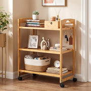 3-Tier Storage Rolling Cart Bamboo Utility Cart w/4 Universal Wheels