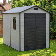 8x6 6x6 5x3 Plastic Garden Shed with Floor Window Lockable Door Wood Grain Grey