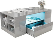 Led Coffee Table with 2 Drawer Storage, High Gloss Coffee Table for Living Room
