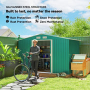 Outsunny 9 x 6FT Galvanised Garden Storage Shed with Sliding Door + Vents, Green