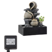 Tall Intdoor Water Fountain 3 Tiers Cascading Jugs Zen Meditation LED Waterfall
