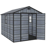 8X10FT Plastic Garden Shed Apex with Floor Window Lockable Door Wood Grain Grey