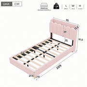 3FT Single Pink Velvet Bed Frame USB Reading Light Kids Girls Headboard