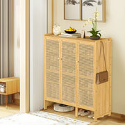 3 Rattan Door XL Shoe Cabinet Bamboo Wood Shoes Shelf Footwear Storage Organizer