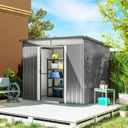 9ft x 6.5ft Garden Storage Shed with Top Window, Metal Outdoor Shed Tool House