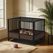 Rolling Cat Kitten Cage Metal Wood Pet Kennel House Enclosure Playpen Indoor