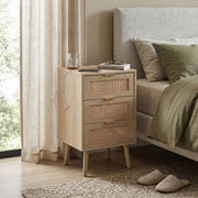 Bedside Tables Set of 3 Rattan Drawers, Bedroom Side Table with 3 Drawers