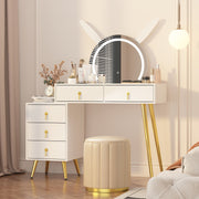 Dressing Table with LED Light Mirror Vanity Desk Makeup Table 5 Drawers Cabinet