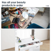 White Dressing Table with LED Lights Mirror Stool Drawers Vanity Makeup Desk Set