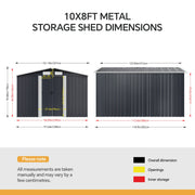 10x8FT Extra Large Garden Shed Metal Apex Roof Outdoor Storage With Door & Vent