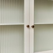 Pale Taupe Reeded Glass Wall Cabinet with Drawers shelves shelving storage