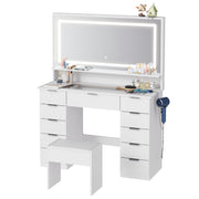 Mondeer Vanity Dressing Table with LED Lighted Mirror & 11 Drawers Makeup Desk