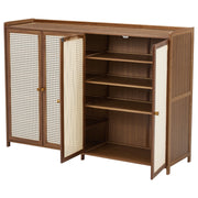 4 Doors Rattan Wood Shoe Storage Cabinet Cupboard Footwear Stand Rack Unit Retro