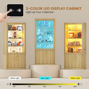 180cm Glass Door Display Cabinet, 6-Tier Lockable Office Storage Cabinet & Light