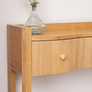 Pale Wood Curved 3 Drawer Console Table with Hessian & Glass Top - Austin Wood R