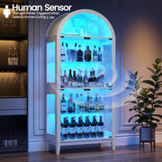 Arched Display Cabinet with Glass Doors RGB LED Lights Collectibles Human Sensor