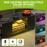 YITAHOME Black High Gloss Coffee Table with RGB LED Adjustable Shelf ,97.5×48×45