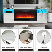 178cm White TV Stand Unit Cabinet with Electric Fireplace & 12 Colour LED Light